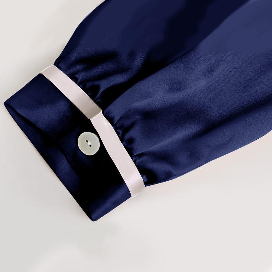 Peaked Collar Silk Pajamas, Navy
