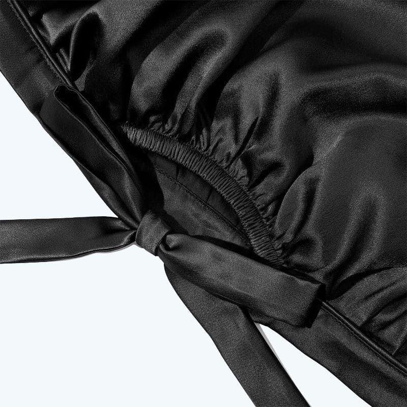 Silk Hair Care Sleep Cap With Bow Knot, Black