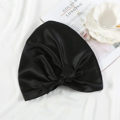 Silk Night Sleeping Cap with Ribbons Black