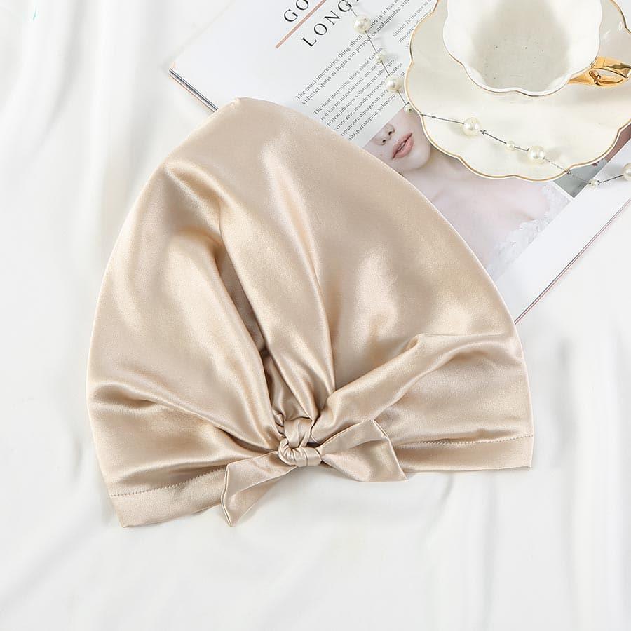 Silk Night Sleeping Cap with Ribbons Champagne