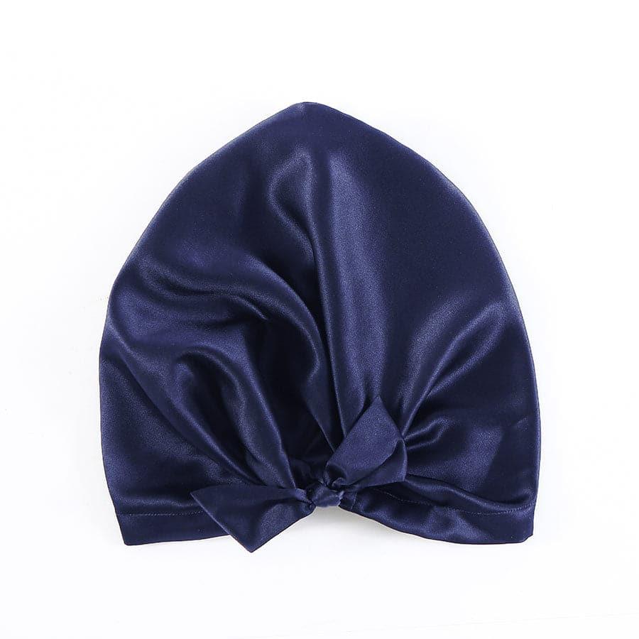 Silk Night Sleeping Cap with Ribbons Navy