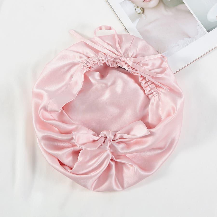 Silk Night Sleeping Cap with Ribbons Pink