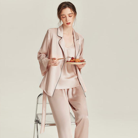 Silk Pajama Set with Robe, Pink