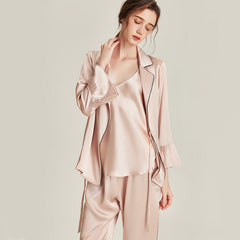 Silk Pajama Set with Robe, Pink