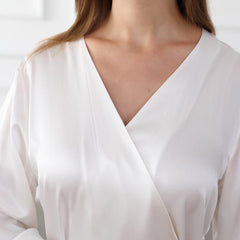 Women's Washable Silk Short Robe, White