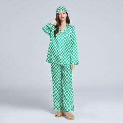 Classic Checkerboard Silk Pajama Set for Women