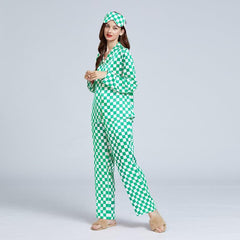 Classic Checkerboard Silk Pajama Set for Women