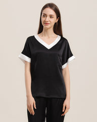 V Neck Pullover Silk Pajama Set