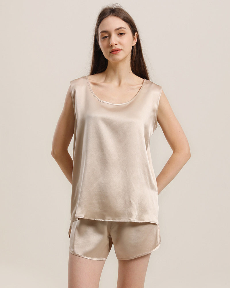 Silk Sleeveless Silk Two Piece Pajamas