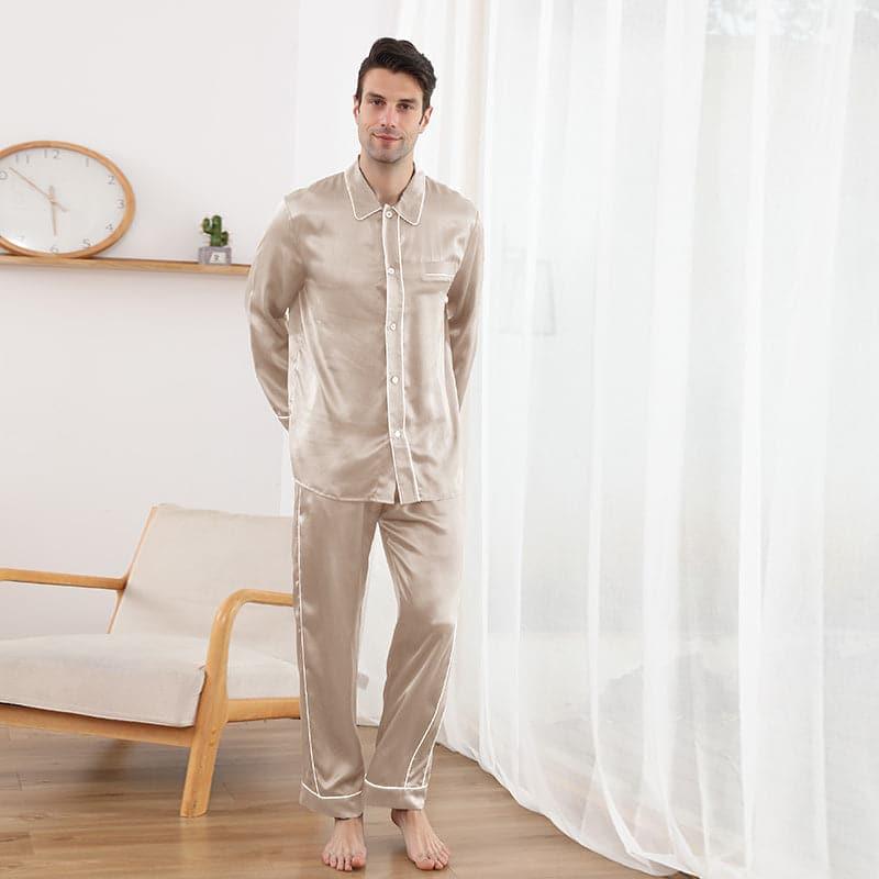 Double Piping Silk Pajamas Set For Men