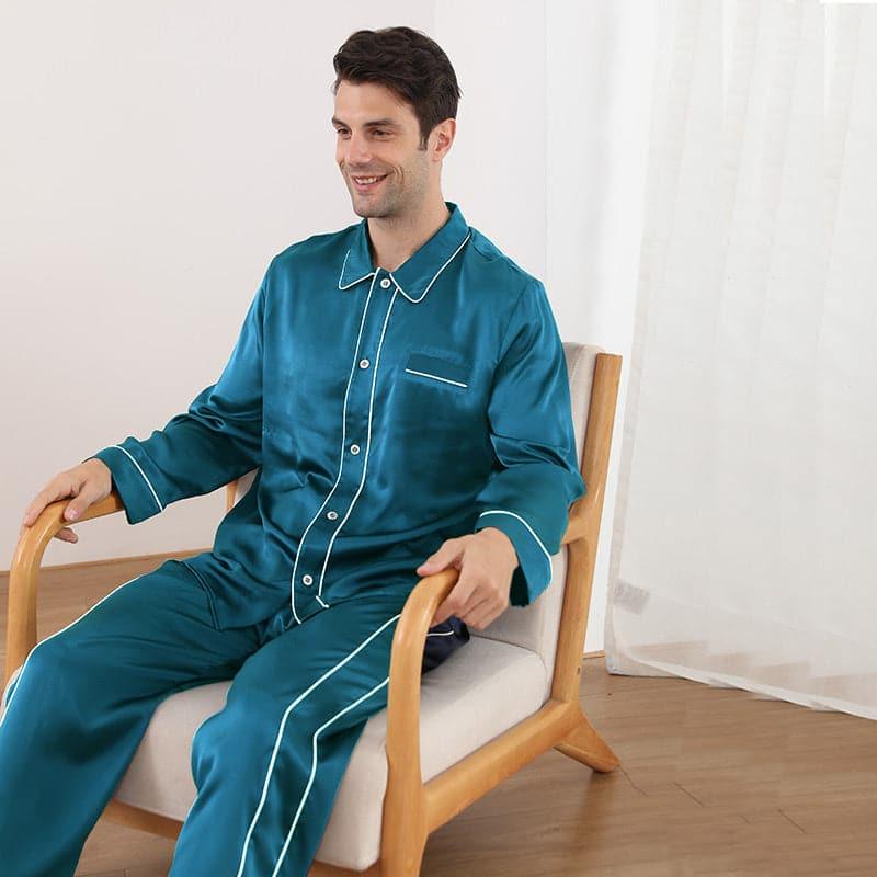 Double Piping Silk Pajamas Set For Men
