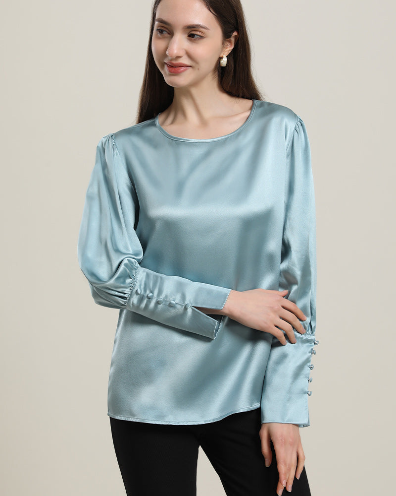 Round Collar 22 Momme Silk Blouse