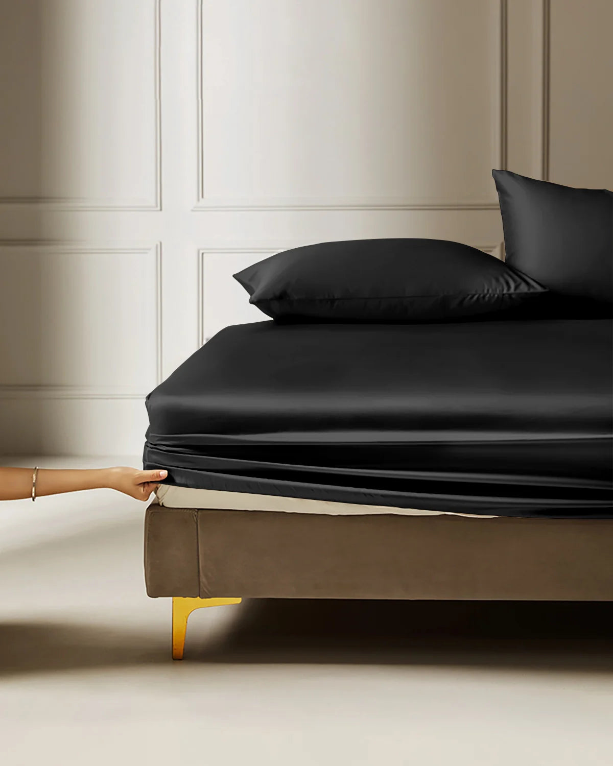 25 Momme 3PCS Silk Fitted Sheet Set, Black
