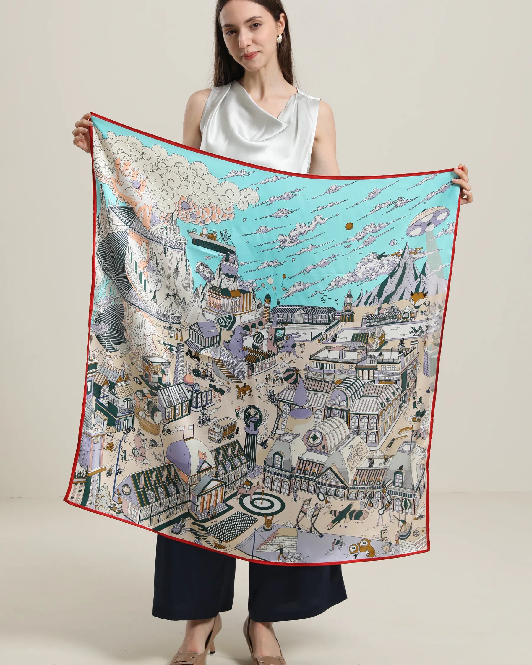 Red Piped Edges Silk Scarf