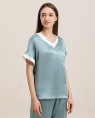 V Neck Pullover Silk Pajama Set