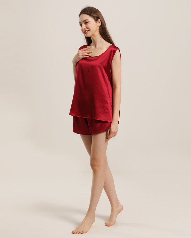 Silk Sleeveless Silk Two Piece Pajamas
