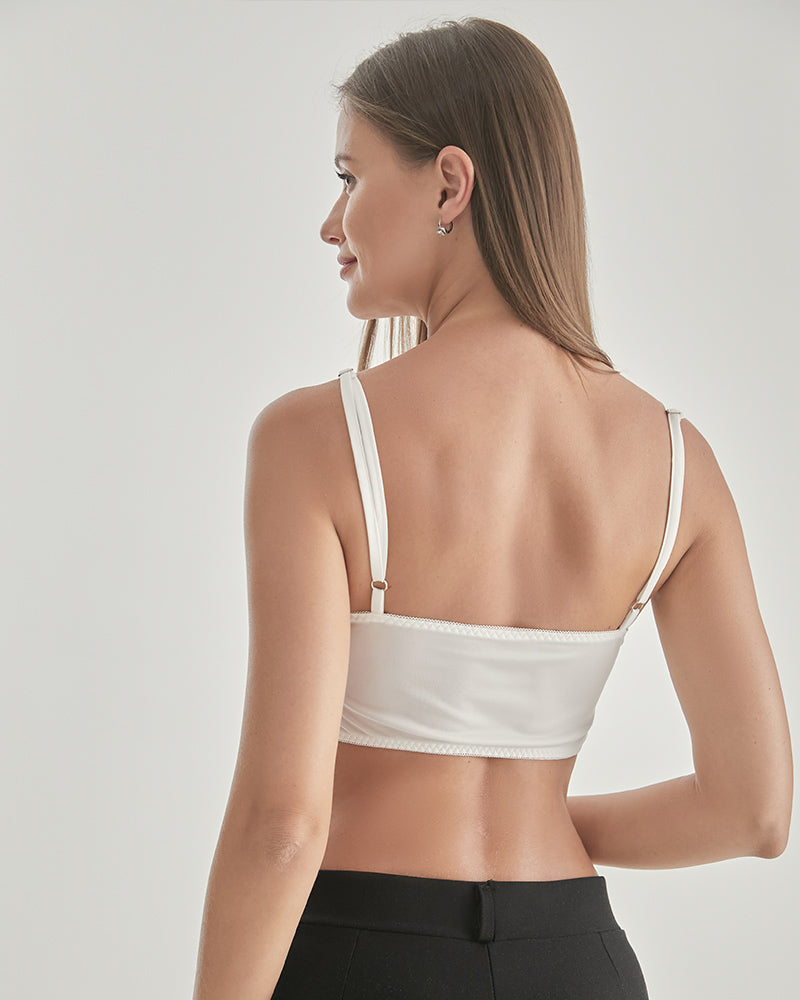 Knit Silk Bralette Square Neck Lace Crop Top