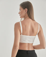 Knit Silk Bralette Square Neck Lace Crop Top