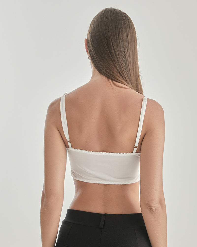 Knit Silk Bralette Square Neck Lace Crop Top