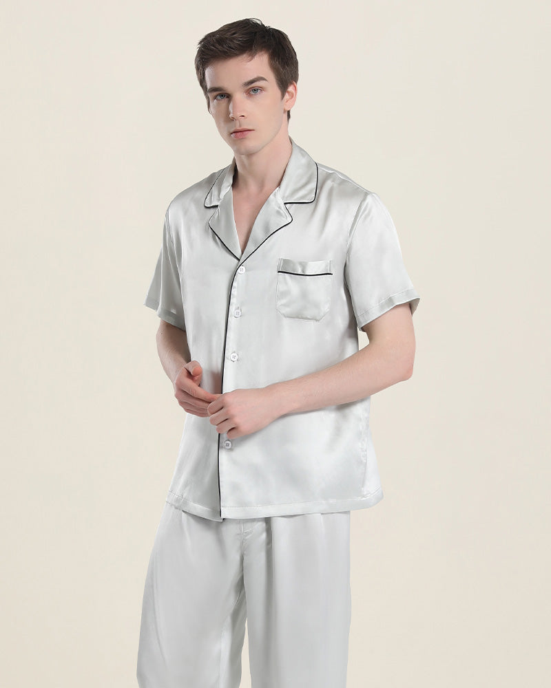 Short Sleeve 100% Silk Pajamas For Men