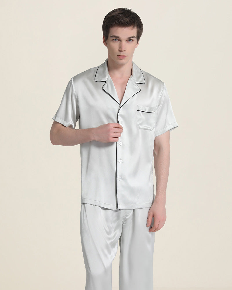 Short Sleeve 100% Silk Pajamas For Men