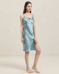 Backless Silk Slip Dress with Cowl Neck
