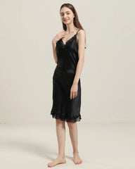 Silk Nightgown with Delicate Lace Details
