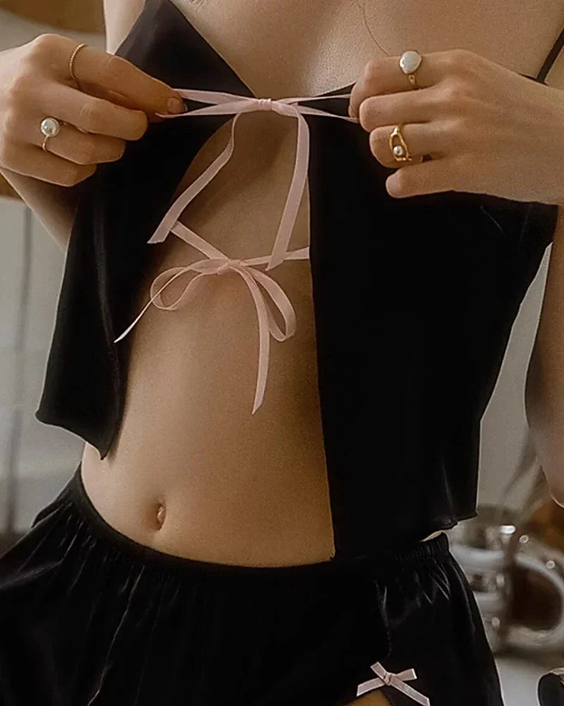 Bow Silk Camisole and Short Set