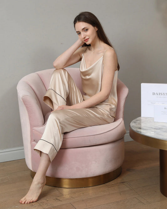 Cowl Neck Camisole Silk Pajama Set