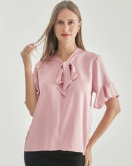Ruffle Bow-tie Neck Silk Blouse