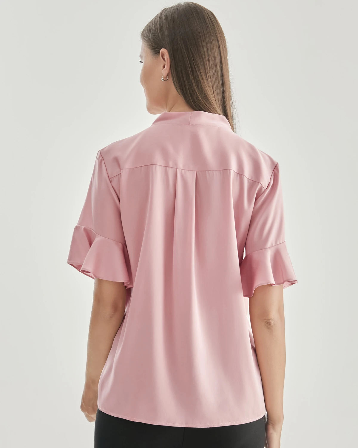 Ruffle Bow-tie Neck Silk Blouse