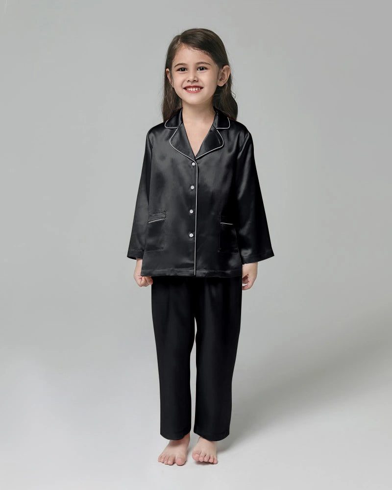 Classic Long Sleeve Kids Silk Pajama Set