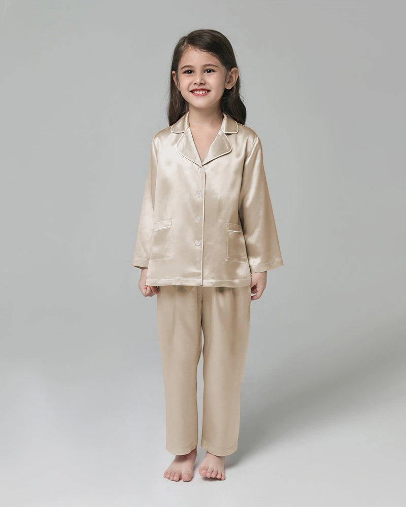Classic Long Sleeve Kids Silk Pajama Set