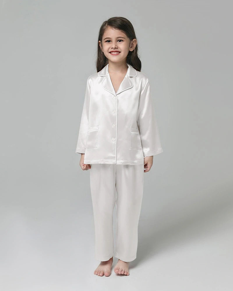 Classic Long Sleeve Kids Silk Pajama Set