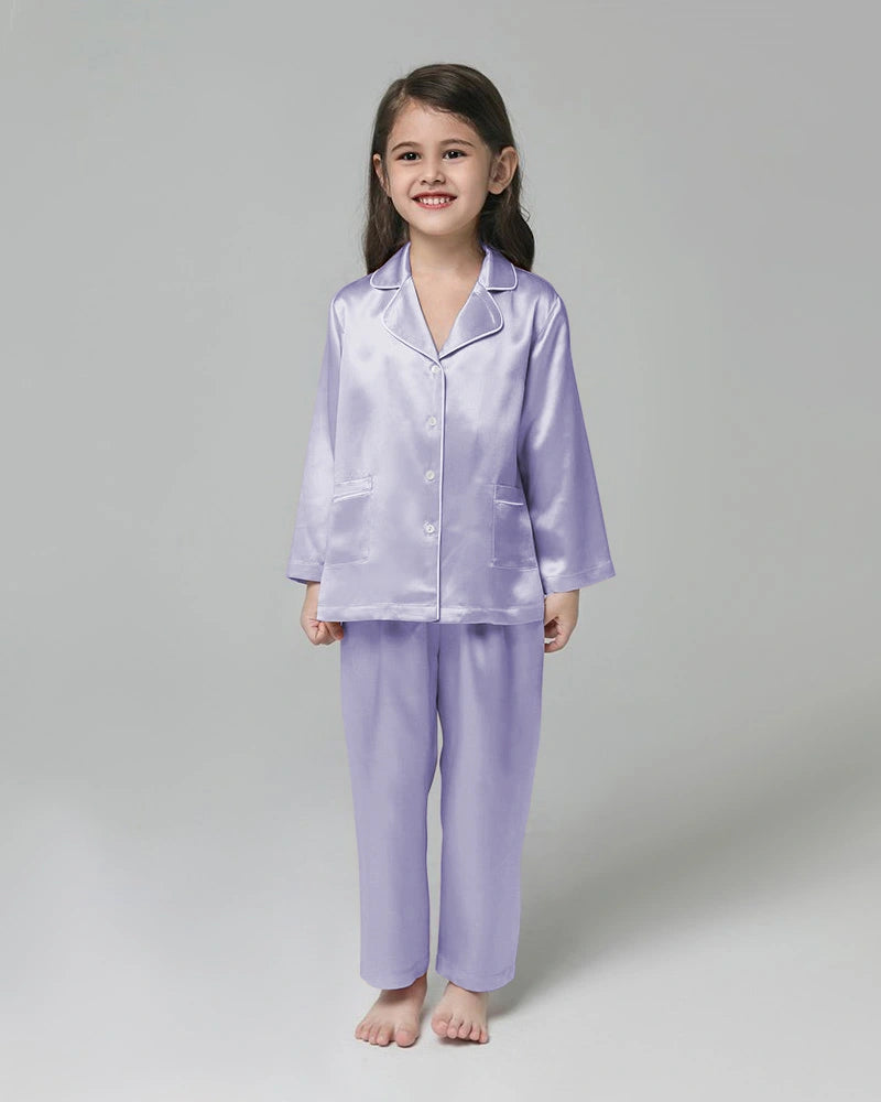 Classic Long Sleeve Kids Silk Pajama Set