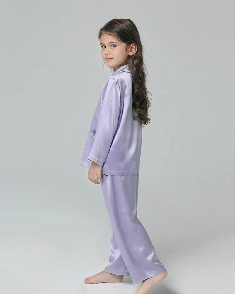 Classic Long Sleeve Kids Silk Pajama Set