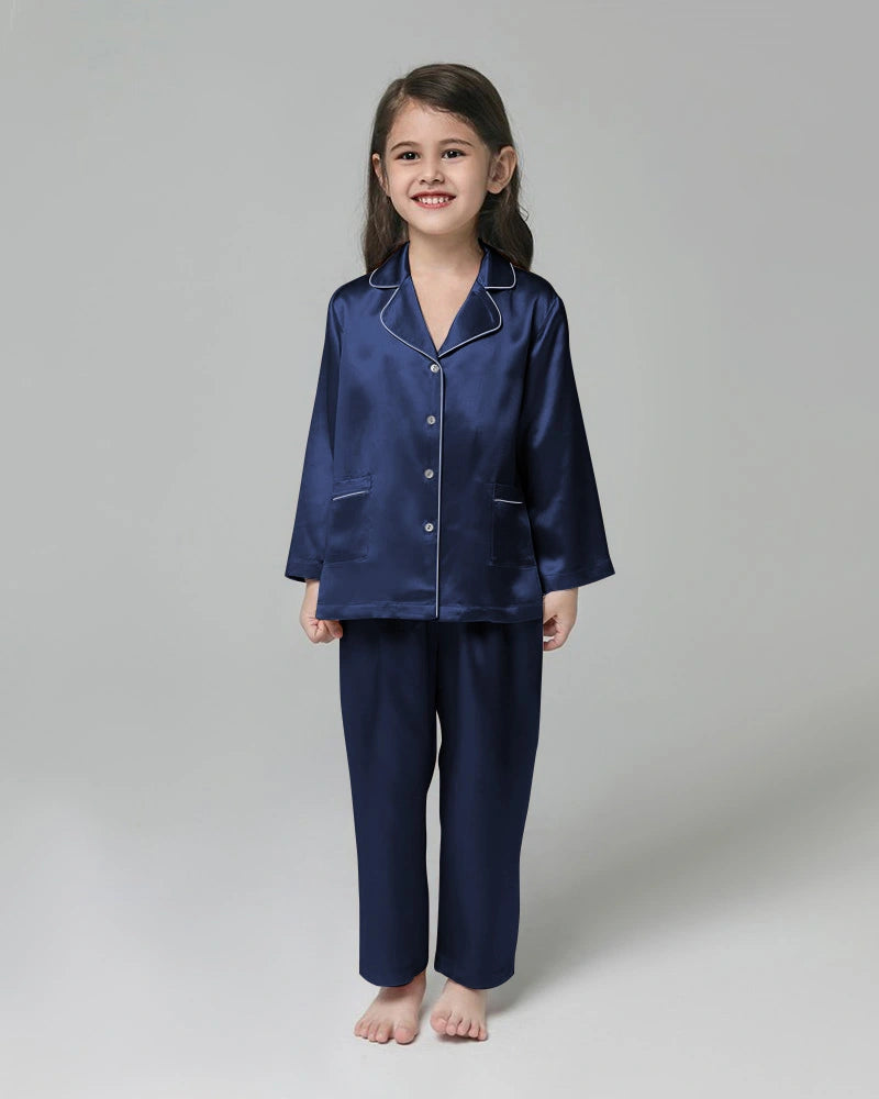 Classic Long Sleeve Kids Silk Pajama Set