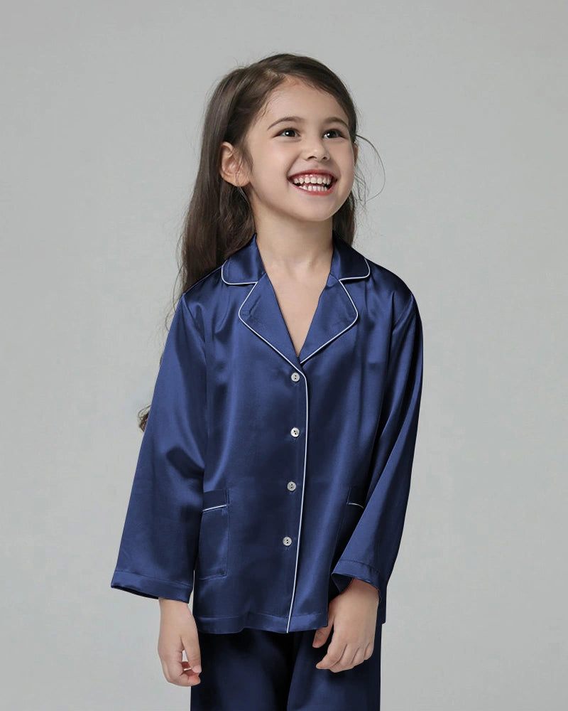 Classic Long Sleeve Kids Silk Pajama Set