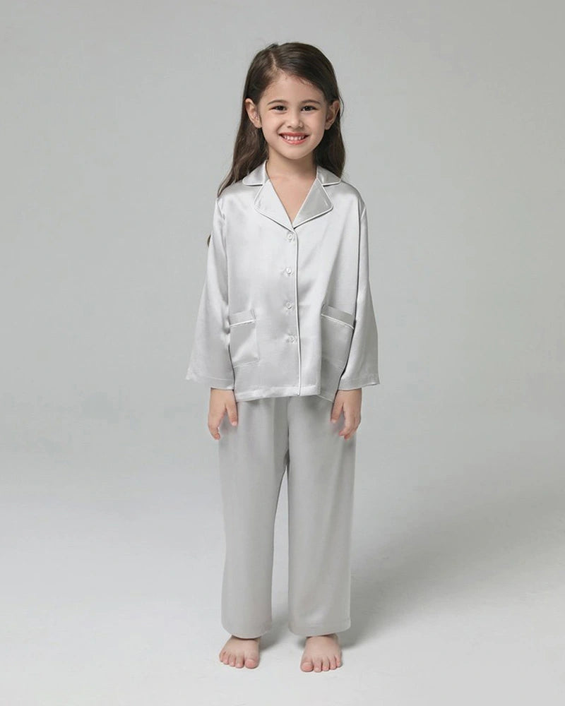 Classic Long Sleeve Kids Silk Pajama Set