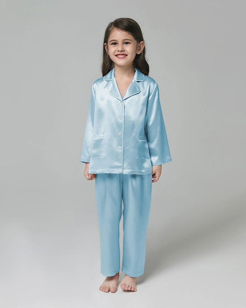 Classic Long Sleeve Kids Silk Pajama Set