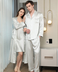 Silk Sleepwear For Couple, Silver Grey