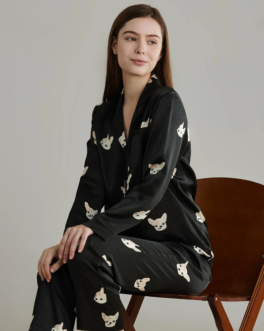 Puppy Print Silk Pajama Set