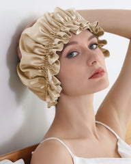 Flounced Silk Night Sleep Caps, Champagne