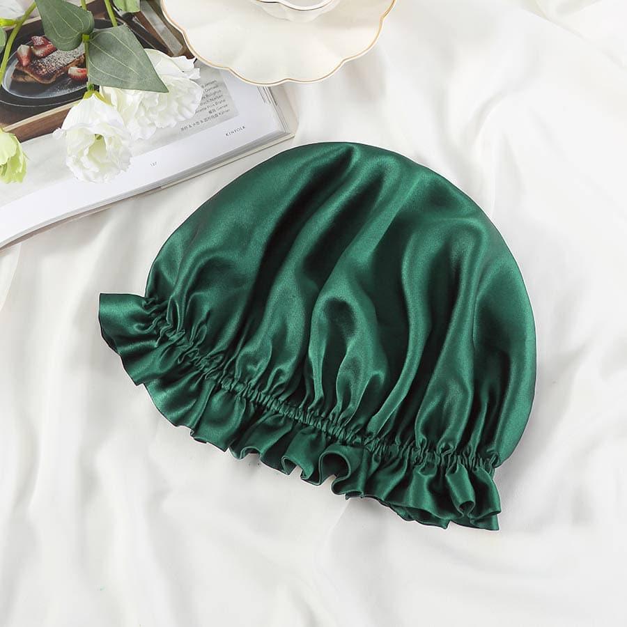 Flounced Silk Night Sleep Caps, Green
