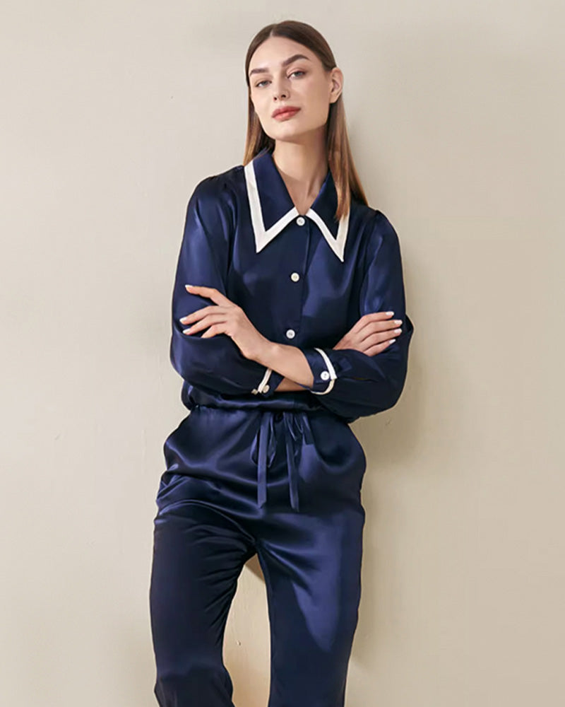 French Peaked Collar Silk Pajamas