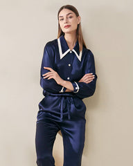 French Peaked Collar Silk Pajamas