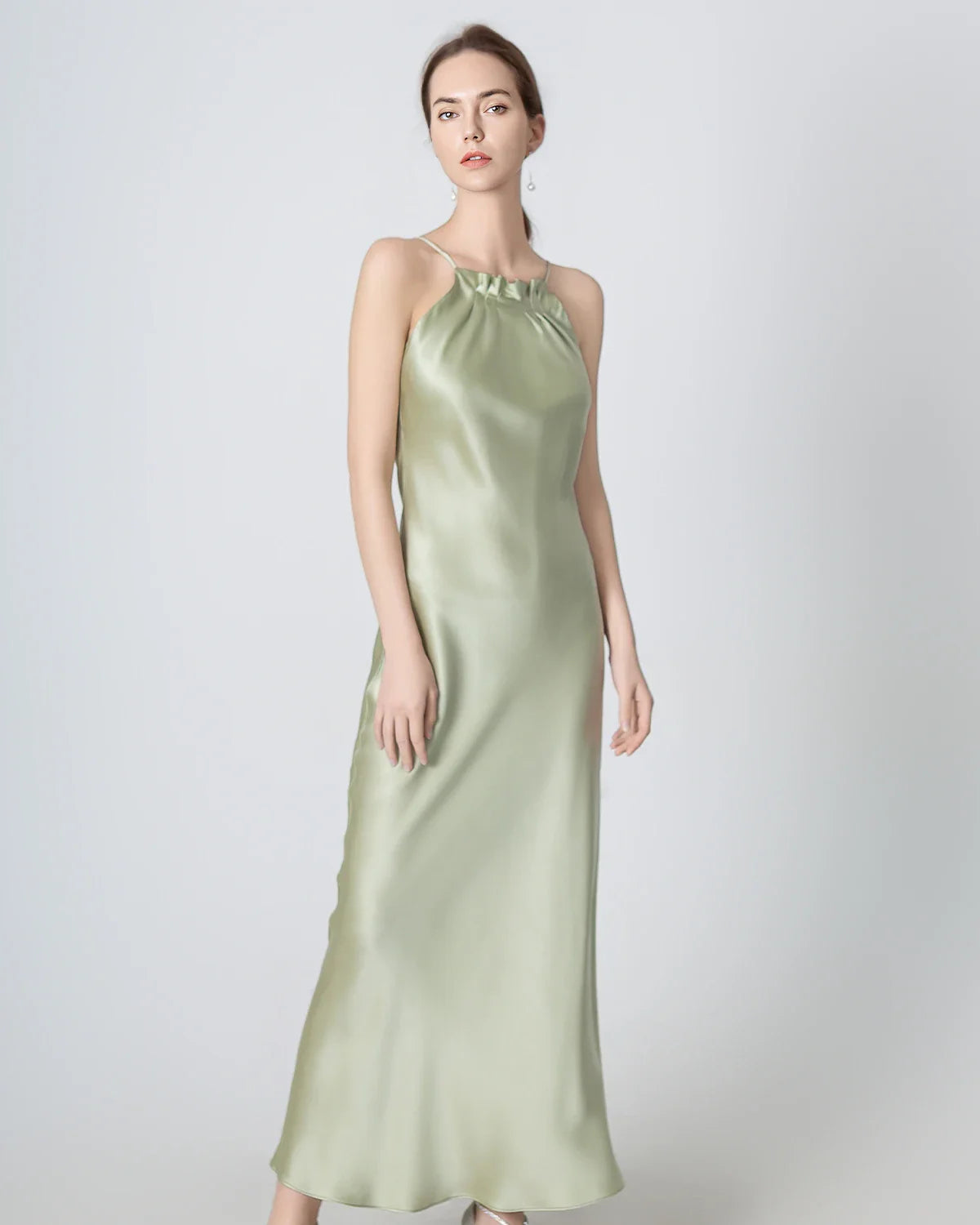 Halter Neck Maxi Silk Dress