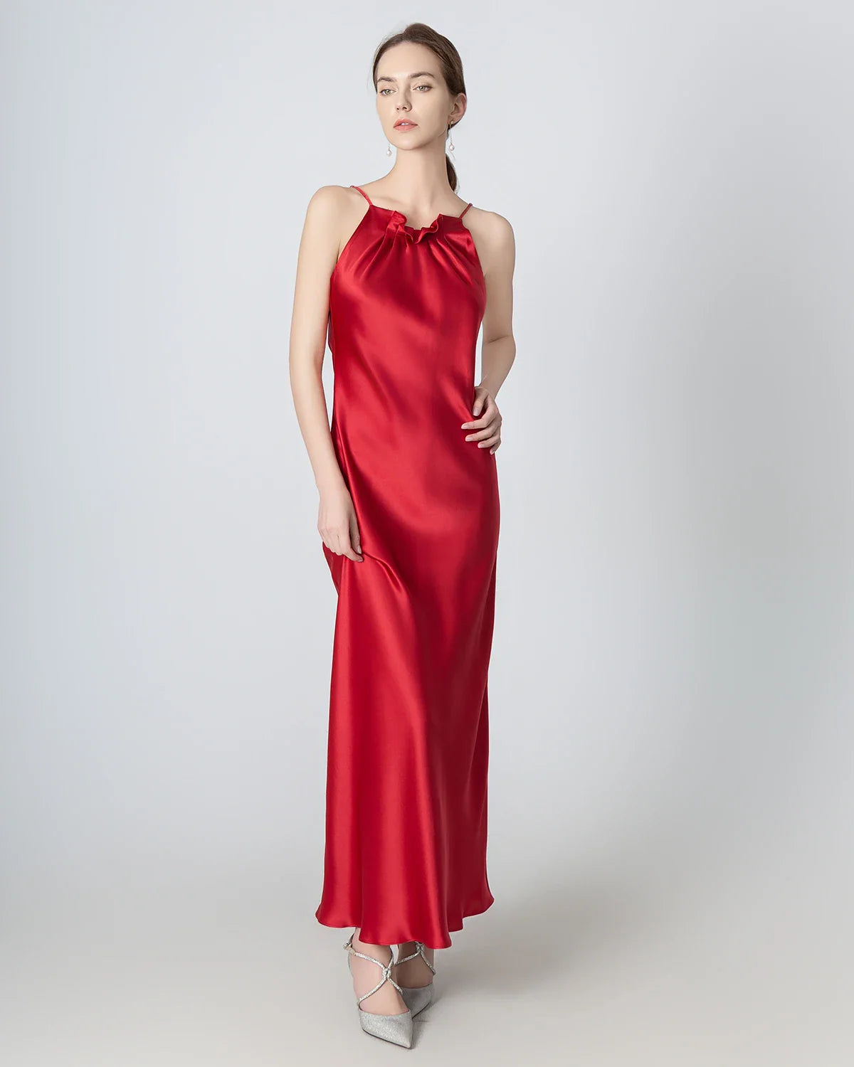 Halter Neck Maxi Silk Dress