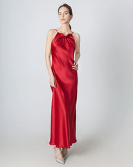 Halter Neck Maxi Silk Dress