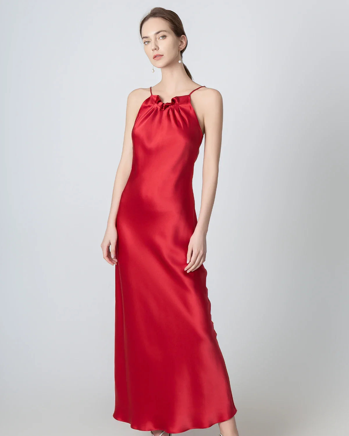 Halter Neck Maxi Silk Dress